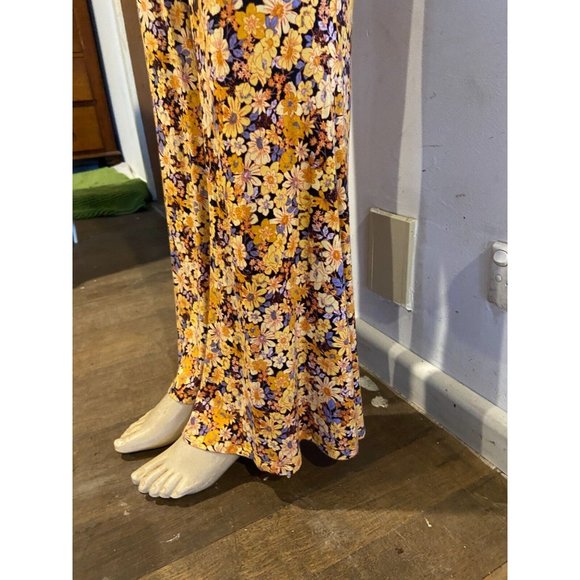 🌱 SPORTSGIRL floral retro 60's yellow flared pants hippy size XL stretch (14) - Picture 4 of 13